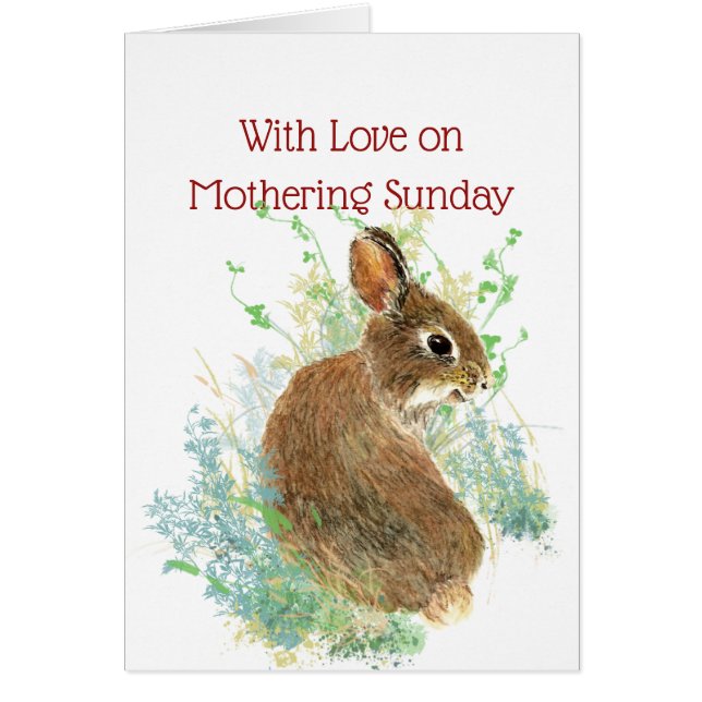 Happy Mothering Sunday Blank Cute Bunny Rabbit Cards (Front)