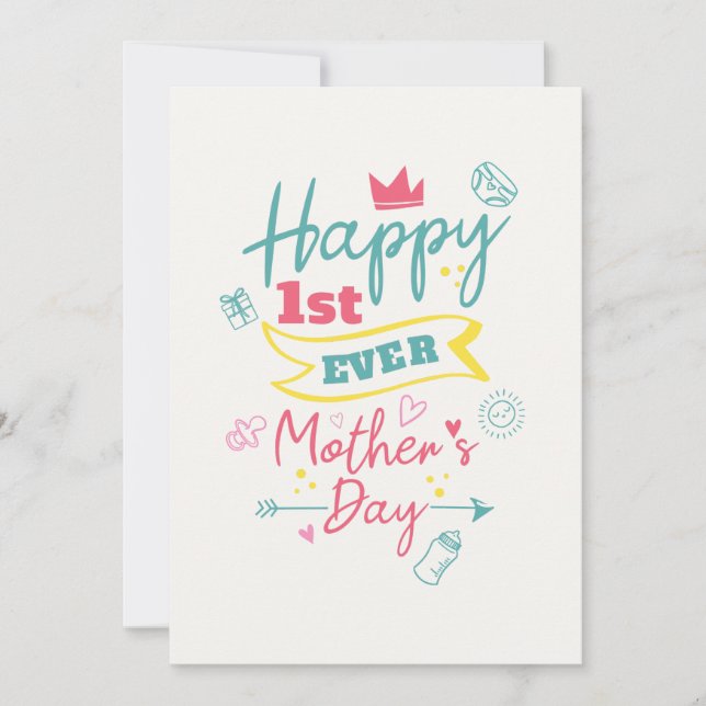 Happy Mothers Day 1st Time Mom Cute Holiday Card (Front)