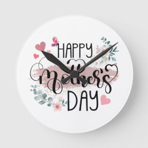 Happy Mother's Day 2025 Cute Floral for Women Mom  Round Clock