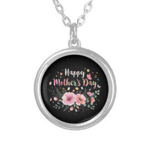 Happy Mother's Day 2026 Cute Floral for Women Mom  Silver Plated Necklace