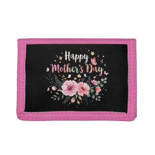 Happy Mother's Day 2026 Cute Floral for Women Mom Trifold Wallet