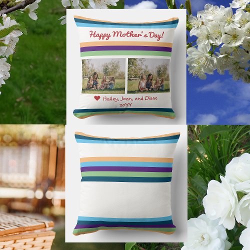 Happy Mothers Day 2 Photos Names Color Bands Make Throw Pillow