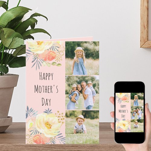 Happy Mothers Day 3 Instagram Photo Peach Floral Card