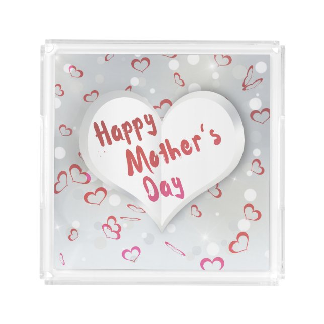 Happy Mother's Day 3D Paper Heart Acrylic Tray (Front)