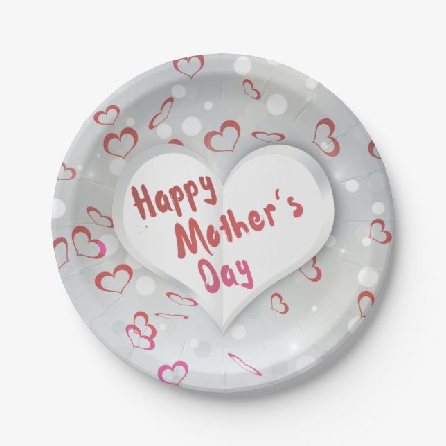 Happy Mother's Day 3D Paper Heart Paper Plates (Front)