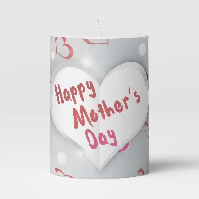 Happy Mother's Day 3D Paper Heart Pillar Candle (Front)
