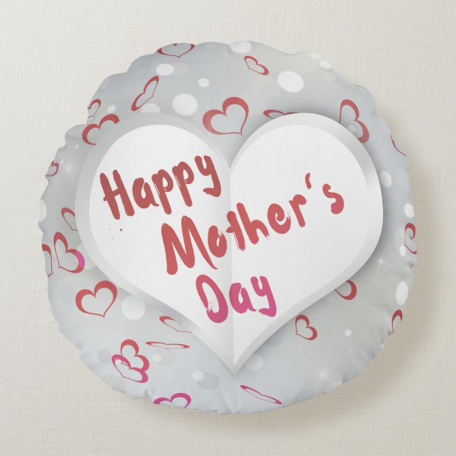 Happy Mother's Day 3D Paper Heart Round Pillow (Front)
