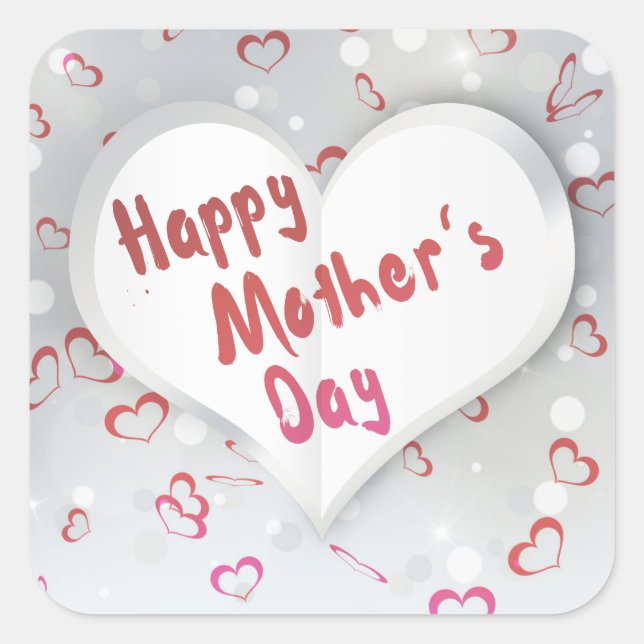 Happy Mother's Day 3D Paper Heart Square Sticker (Front)