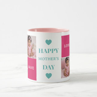 Happy Mother's Day 4 Photo Pink and Green Mug