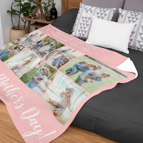 Happy Mothers Day 8 Photo Collage Pink Fleece Blanket