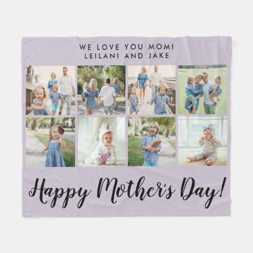 Happy Mothers Day 8 Photo Collage Purple Fleece Blanket