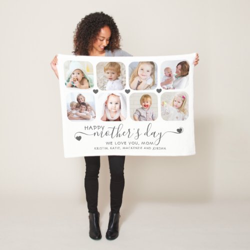 Happy Mothers Day 8 Photo Custom Message Fleece Blanket