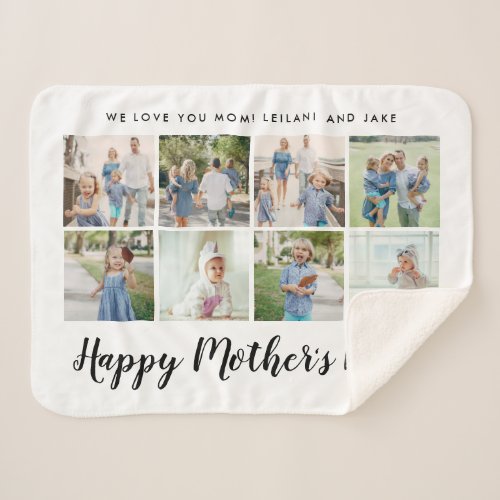 Happy Mothers Day 8 Photo Custom White Sherpa Blanket