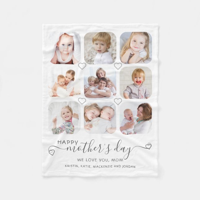 Happy Mothers Day 9 Photo Custom Message Fleece Blanket (Front)
