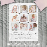 Happy Mothers Day 9 Photo Personalized Fleece Blanket<br><div class="desc">Easily create a modern, unique, photo keepsake blanket for Mom for Mother's Day utilizing this easy-to-upload photo collage template with 8 square photos with rounded corners of her family and kids with the title HAPPY MOTHER'S DAY in a trendy handwritten script accented with gray hearts against an editable white background...</div>