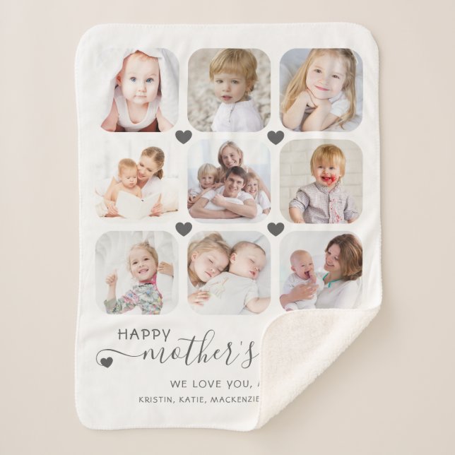 Happy Mothers Day 9 Photo Personalized Sherpa Blanket (Front)