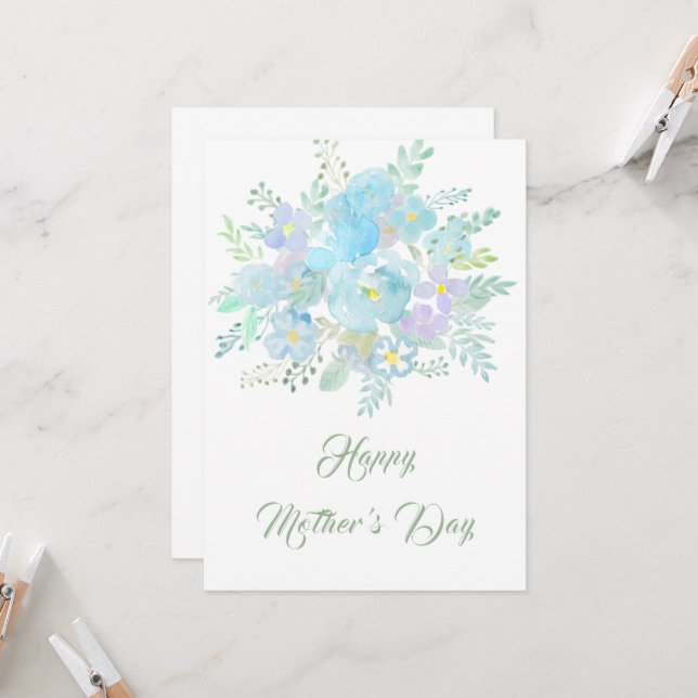 happy mother's day abstract blue flower 2 card (Front/Back In Situ)