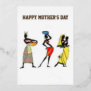 Happy Mother's Day African Art  Print Foil Holiday Card