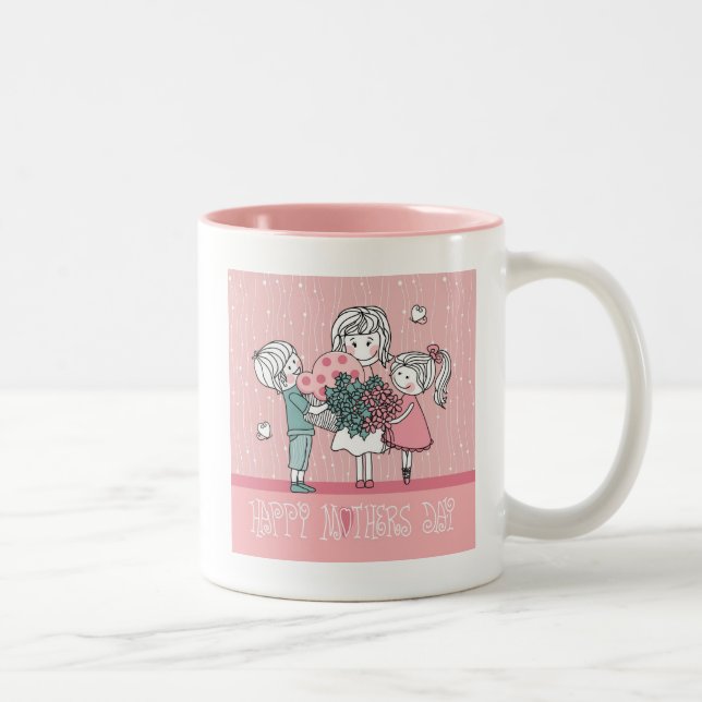 Happy Mother's Day and Children Two-Tone Coffee Mug (Right)