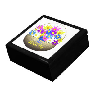 Happy Mothers Day Basket of Daisies and Blue Bird Keepsake Box