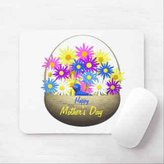 Happy Mothers Day Basket of Daisies and Blue Bird Mouse Pad