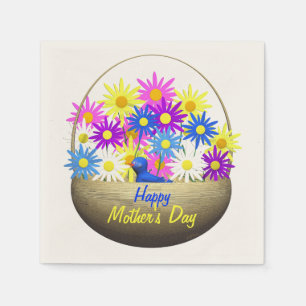 Happy Mothers Day Basket of Daisies and Blue Bird Napkins
