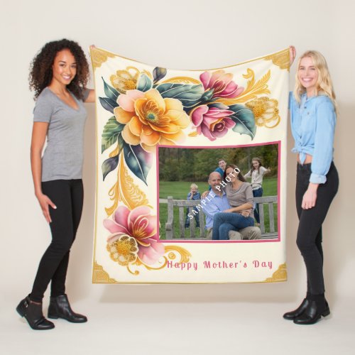 Happy Mothers Day Beautiful Watercolor Flowers   Fleece Blanket