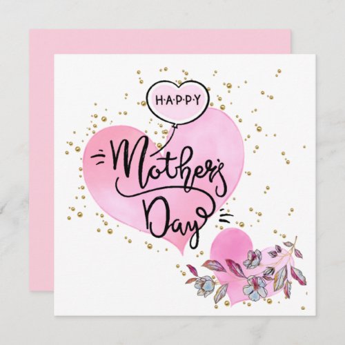 Happy Mothers Day Beautiful Watercolor Hearts  Card
