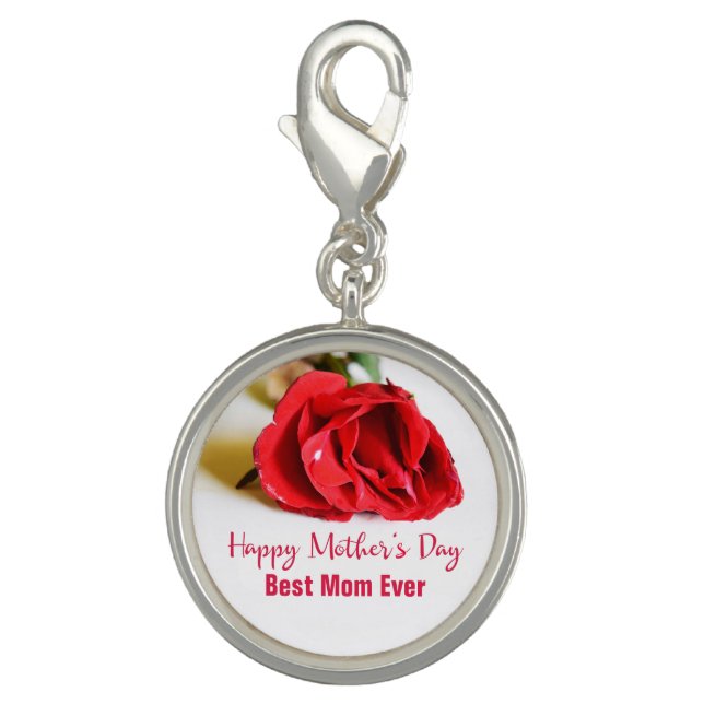 Happy Mother's Day Best Mom Ever + Single Red Rose Charm (Front)