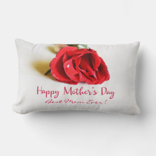 Happy Mother's Day Best Mom Ever + Single Red Rose Lumbar Pillow