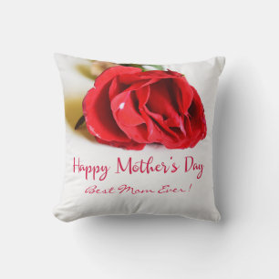 Happy Mother's Day Best Mom Ever + Single Red Rose Throw Pillow