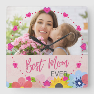 Happy Mother's Day, Best Mom ever Square Wall Clock