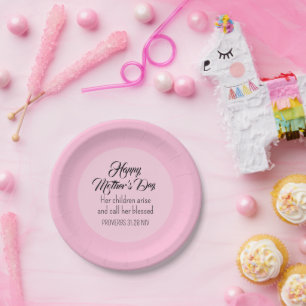 Happy Mother's Day Bible Verse Light Pink Paper Plates