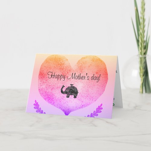 Happy Mothers Day Big Heart Elephant Card