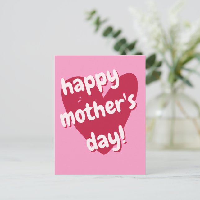 Happy Mother's Day! Big Pink Heart Postcard (Standing Front)
