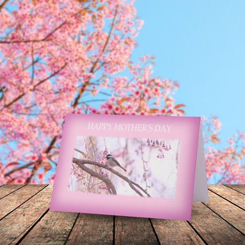 Happy Mothers Day Bird and Cherry Blossoms Holiday Card