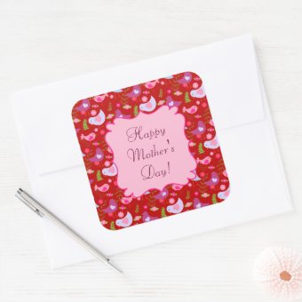 Happy Mother's Day Birds 'n Blooms Square Stickers | Zazzle