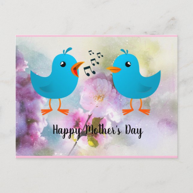 Happy Mother's Day Birds Singing for You Postcard (Front)