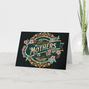 Happy Mother's Day Black and Gold Floral Flowers Card