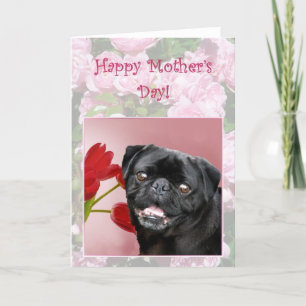 Happy Mother's Day Black Pug greeting card