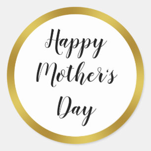 Happy Mother's Day Black Script White Faux Gold Classic Round Sticker