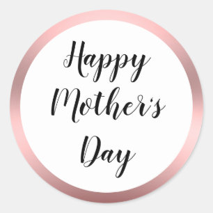 Happy Mother's Day Black Script White Pink Classic Round Sticker