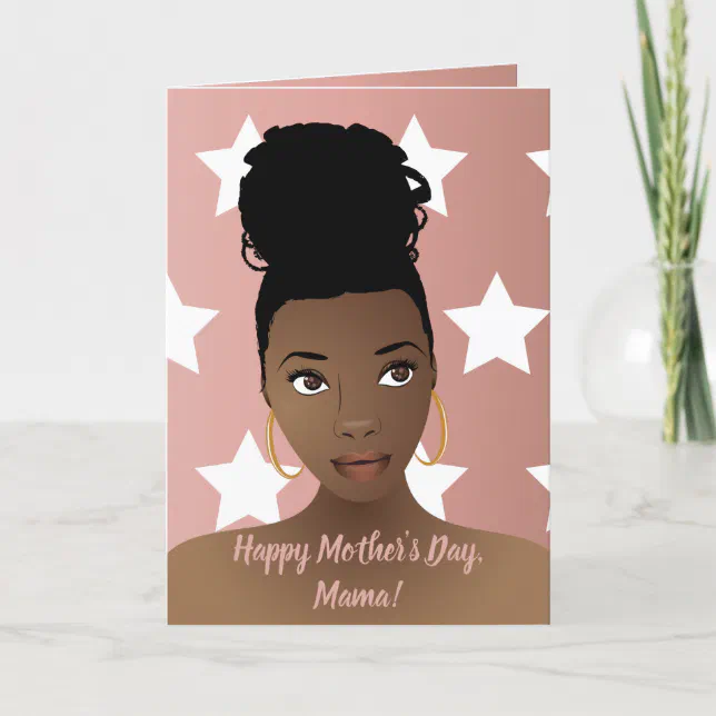 Happy Mother's Day! Black Woman, White Stars, Pink Card | Zazzle