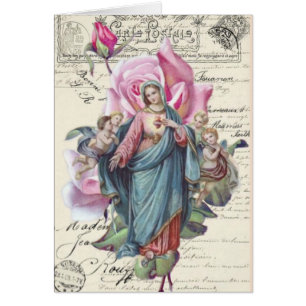Happy Mother's Day Blessed Virgin Mary Pink Rose Cards