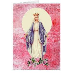 Happy Mother's Day Blessed Virgin Mary Pink Roses Cards