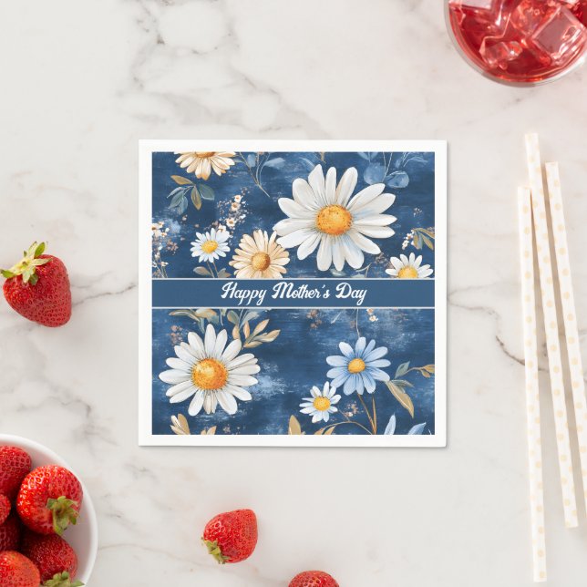 Happy Mother's Day Blue and White Daisies Napkins (Insitu)