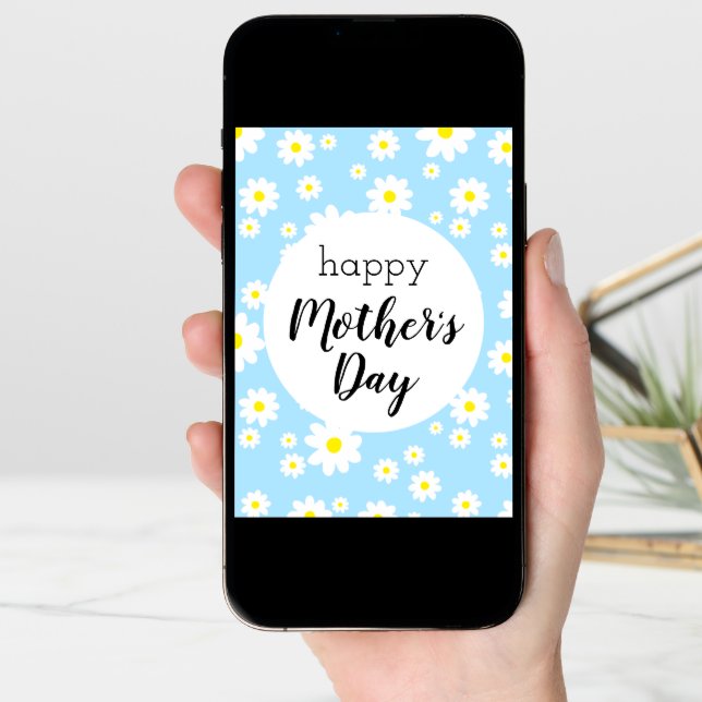 Happy Mother's Day Blue Daisy Card (Front Digital)