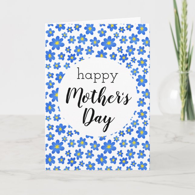 Happy Mother's Day Blue Floral Pattern Card (Front)