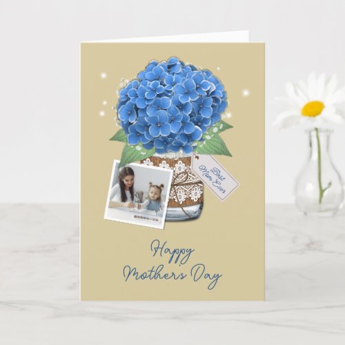 Happy Mothers Day Blue Floral Photo Card