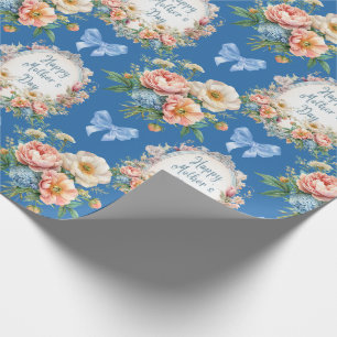 Happy Mother's Day Blue Floral Wrapping Paper